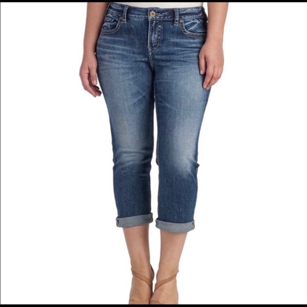 Silver Jeans Aiko Mid Capri Cuffed Denim Jeans - Picture 1 of 14